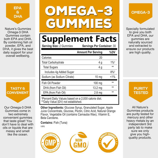 Omega 3 Fish Oil Gummies with Heart Healthy Omega 3s - High DHA & EPA Fish Oil Supplement for Brain & Joint Support - Gu