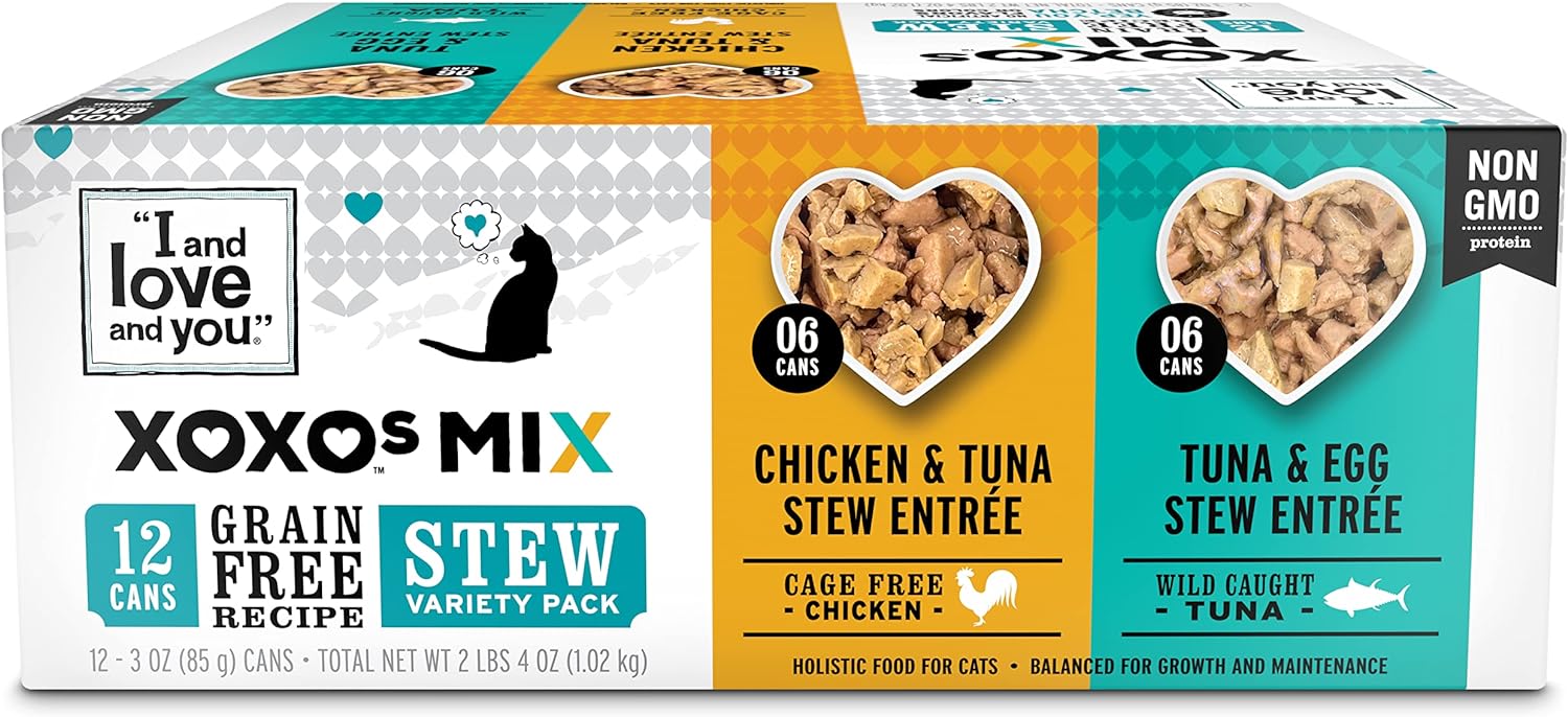 I And Love And You" Xoxos Canned Wet Cat Food, Chicken And Tuna/Tuna And Egg Stew, Grain Free, Real Meat, No Fillers, 3