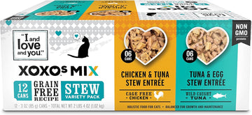 I And Love And You" Xoxos Canned Wet Cat Food, Chicken And Tuna/Tuna And Egg Stew, Grain Free, Real Meat, No Fillers, 3