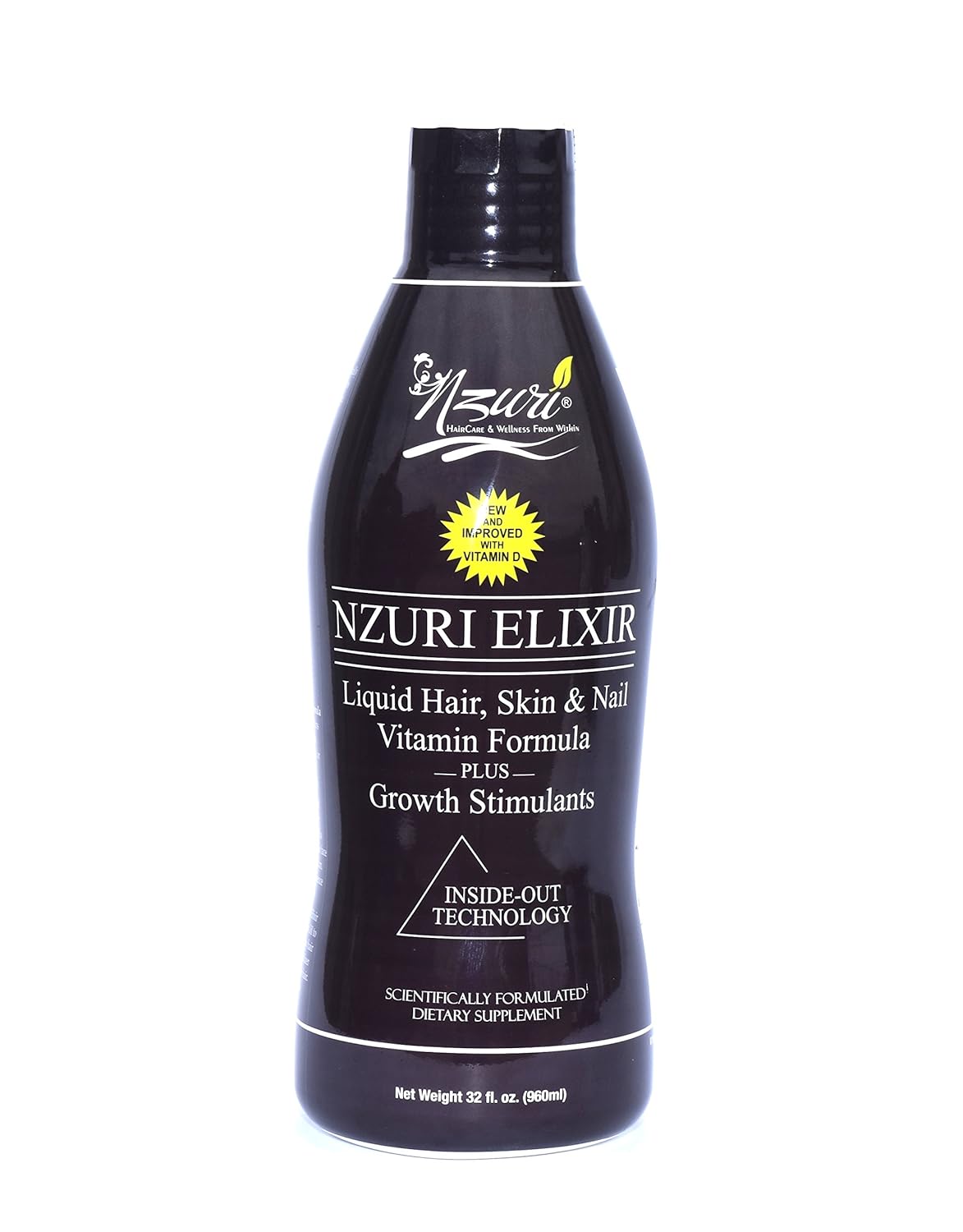 Nzuri Elixir Hair Skin and Nails Vitamins for Women and Men with Biotin, Folate, and Vitamin D for Daily Growth Supplement to Reducing Dryness, Thinning, and Loss, 32 oz