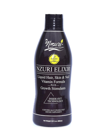 Nzuri Elixir Hair Skin and Nails Vitamins for Women and Men with Biotin, Folate, and Vitamin D for Daily Growth Supplement to Reducing Dryness, Thinning, and Loss, 32 oz