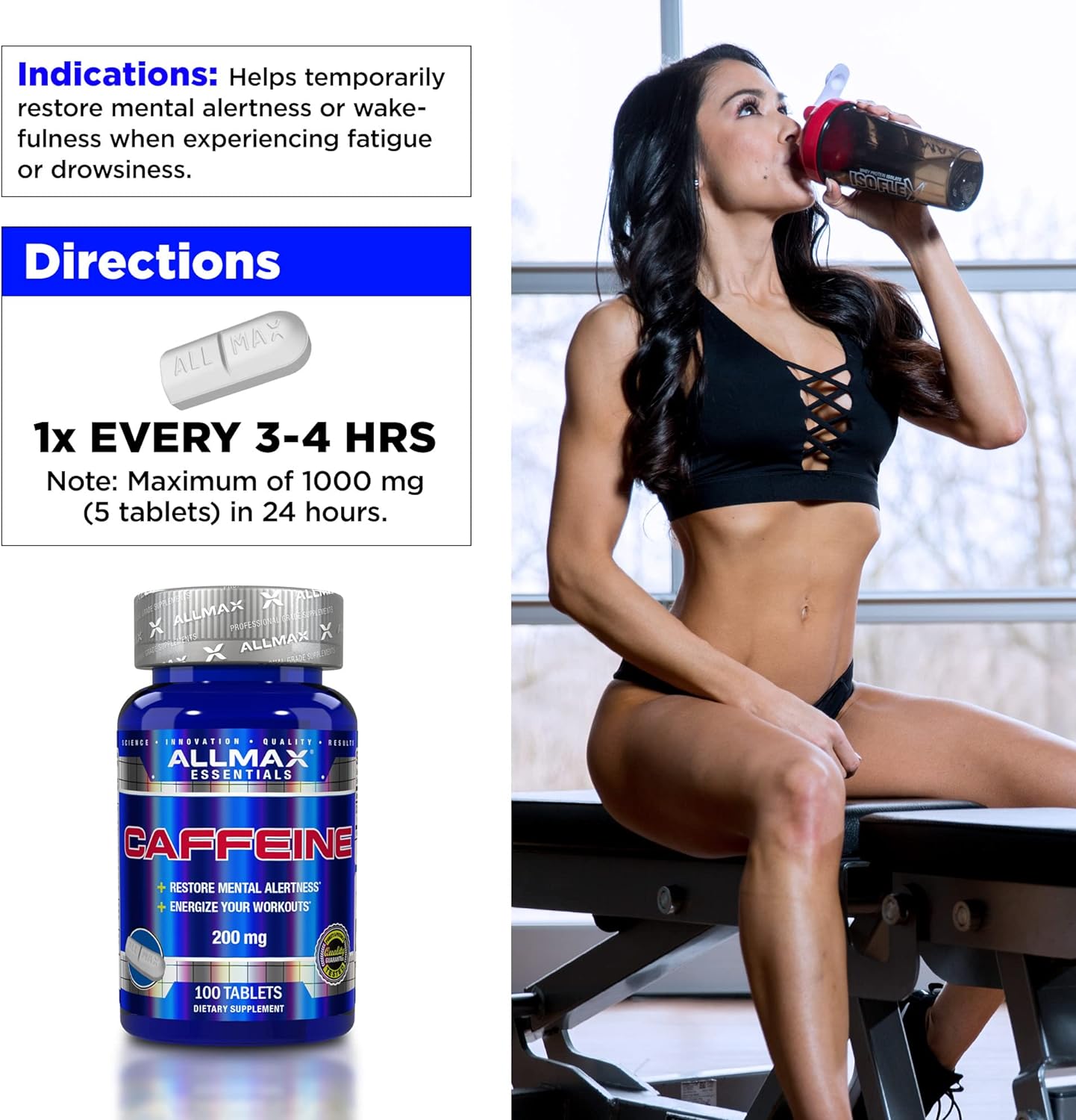 ALLMAX CAFFEINE - 100 Tablets - Increases Mental Alertness, Focus & En