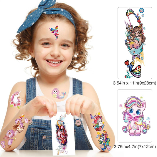 Metker Kids Full Arm Temporary Tattoo Unicorn,Mermaid,Buttery 76 PCS Large Fake Sleeve Waterproof Tattoo Stickers for Children,Party Supplies for Boys,Girls Goody Bag Stuffers Party Bag Fillers