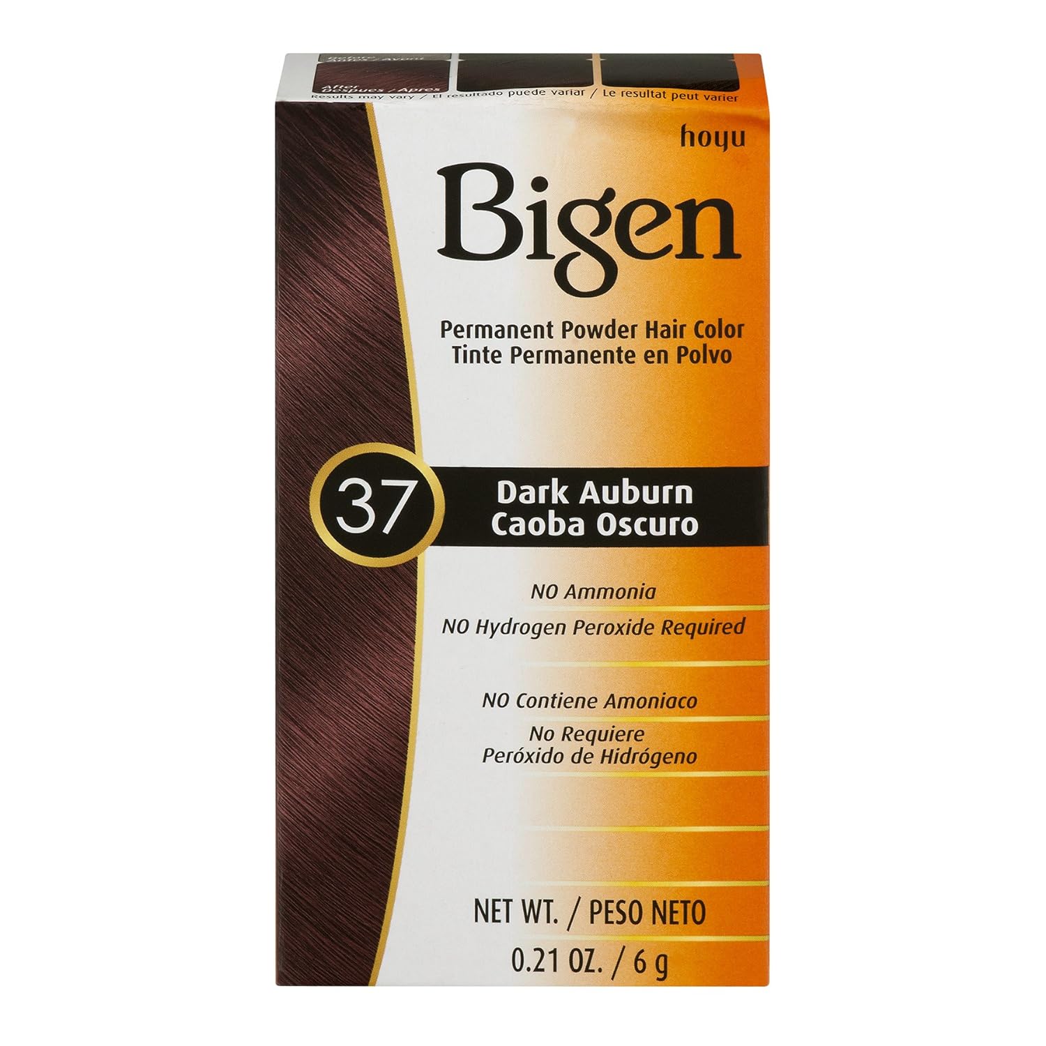 HOYU Bigen Hair Color Powder, No. 37 Dark Auburn, 0.21