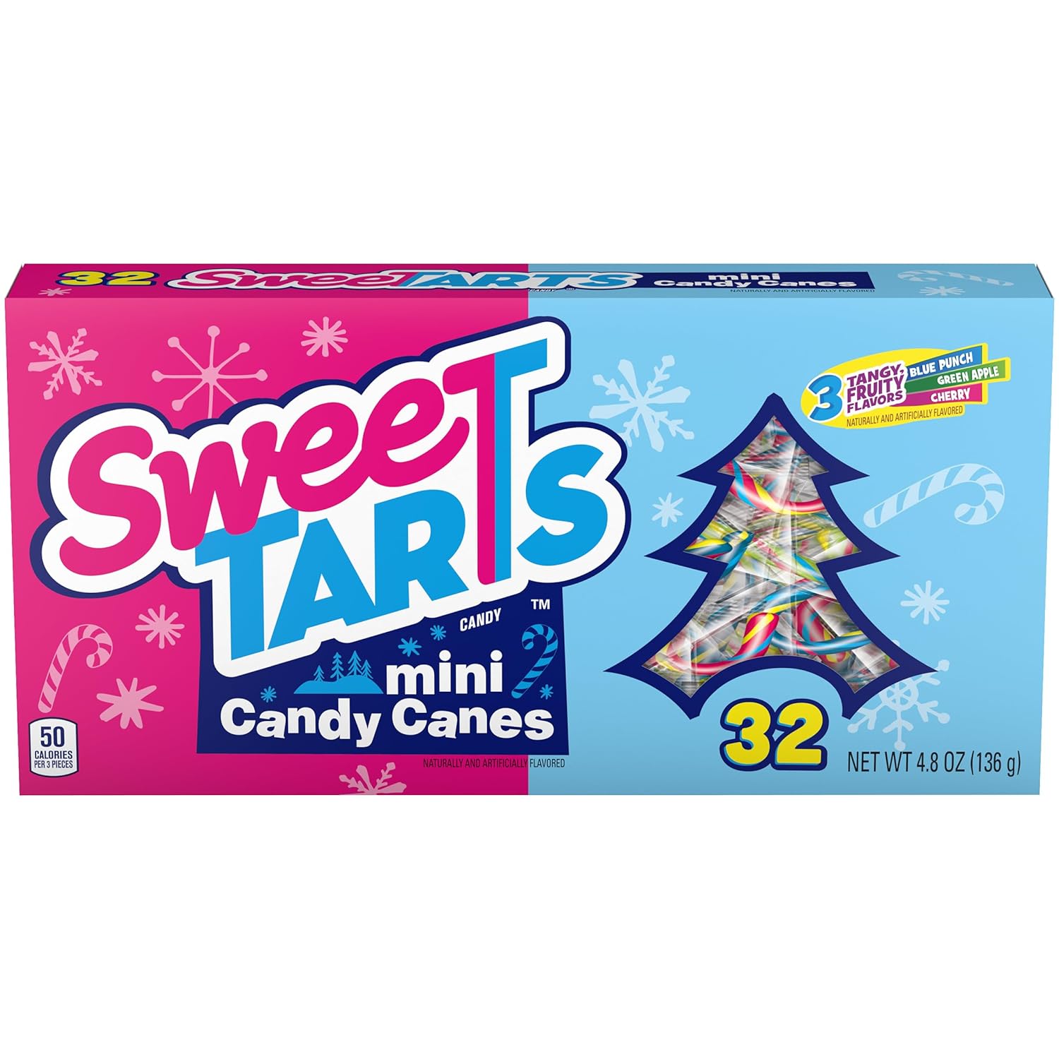 SweeTarts Mini Holiday Candy Canes, Holiday Candy, Christmas Stocking Stuffers for Kids, 32ct, 4.8 oz Box