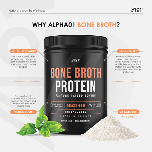 Bone Broth Beef Protein Powder - 400g - Unflavoured - 100% Grass-Fed &200 Grams