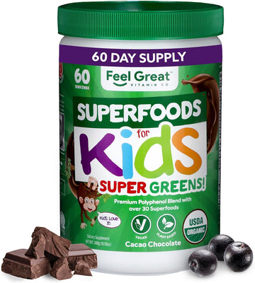 Feel Great Usda Organic Super Greens For Kids | Vegan Chocolate Greens