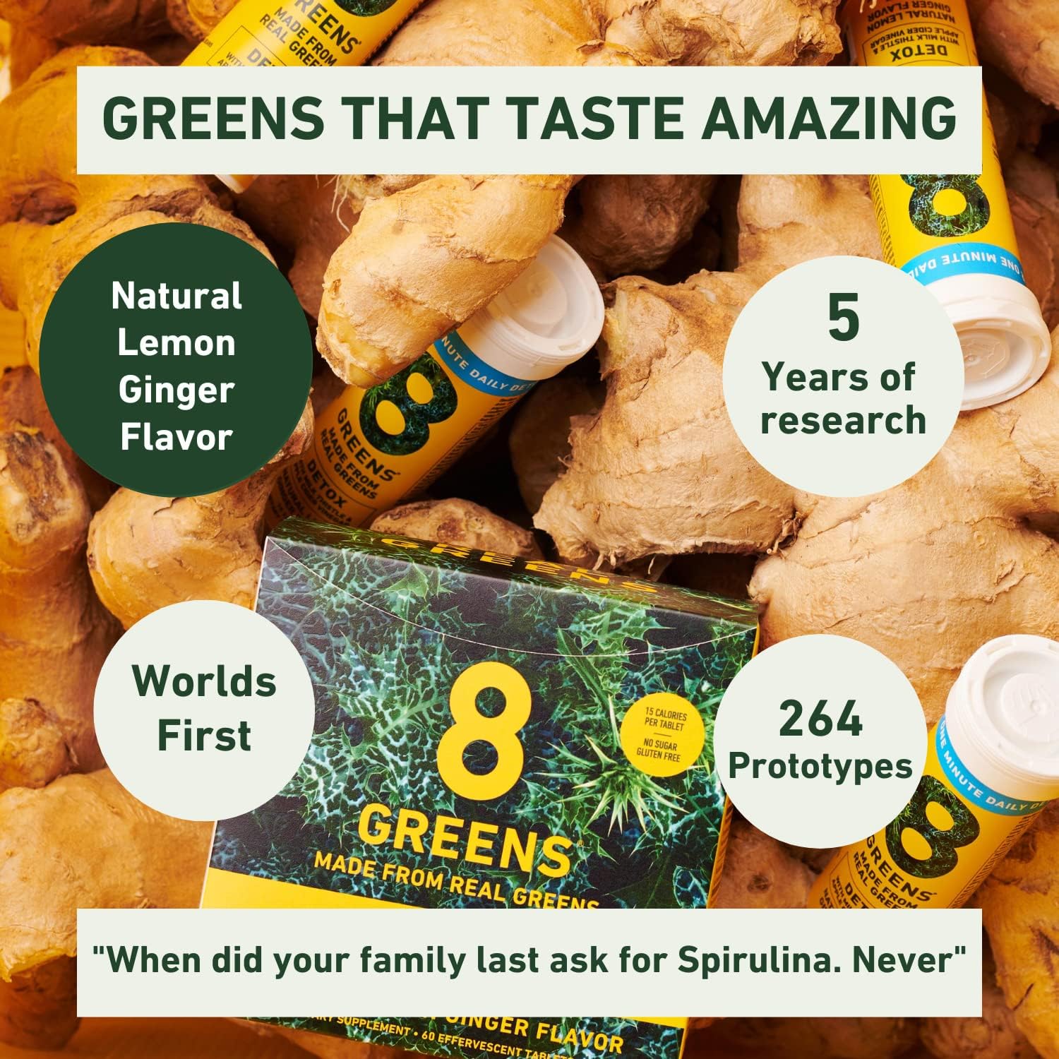 8Greens Detox Fizzy Tablets - Packed with 8 Powerful Super Greens (3 T