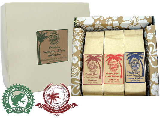 Organic, Rain Forest Alliance Coffee Sampler Gift, Assortment of Three Coffee Roasts, in Ready-to-give Gift Box for Mothers Day, Fathers Day and All Occasions, Ground (Drip Grind) Brews 36 Cups