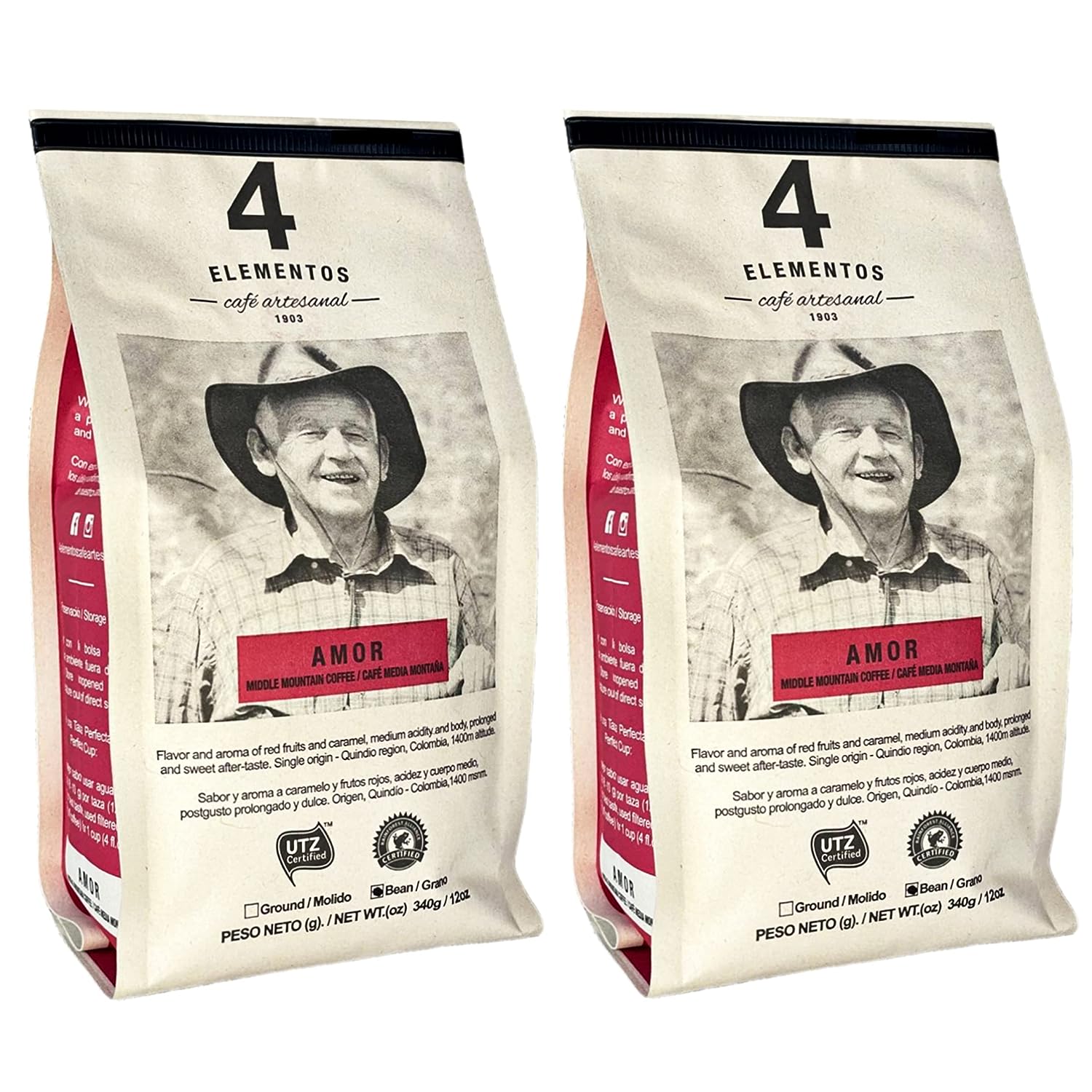 Café 4 Elementos - Premium Colombian Coffee - Medium Roast - Single Origin (Ground) Pack of 2