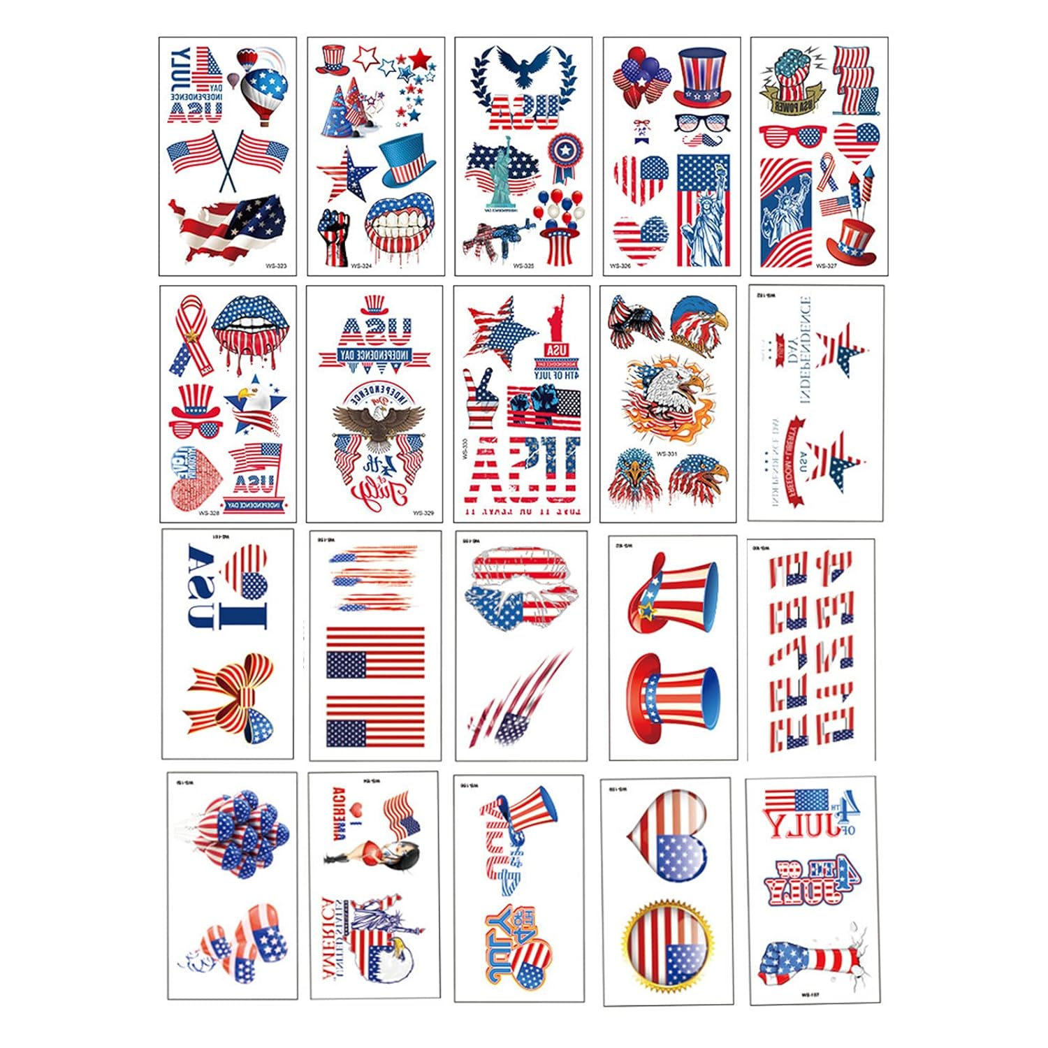 Independence Day Temporary Tattoos, 20 Sheets Tattoo Sticker Masquerade Prank Makeup for Memorial Day,Independence Day