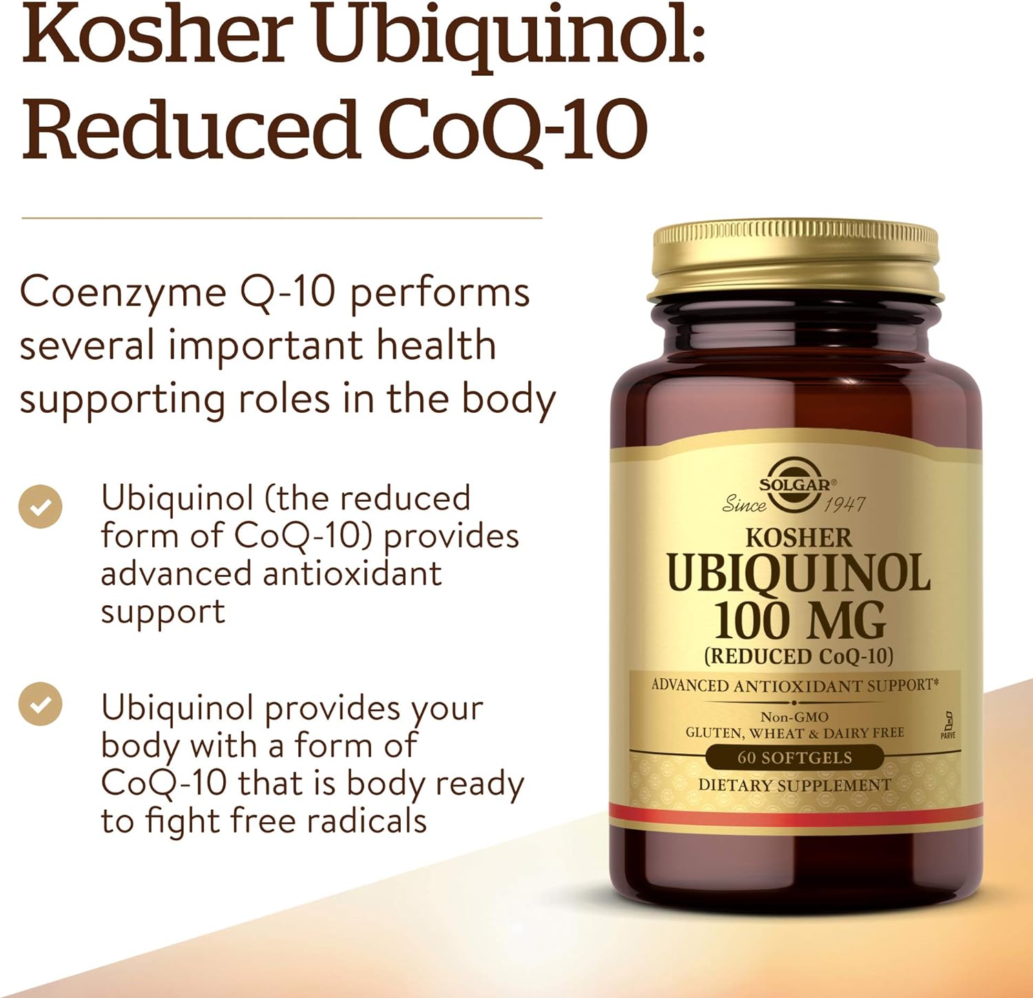  Solgar Kosher Ubiquinol 100mg, 60 Softgels - Advanced Antio