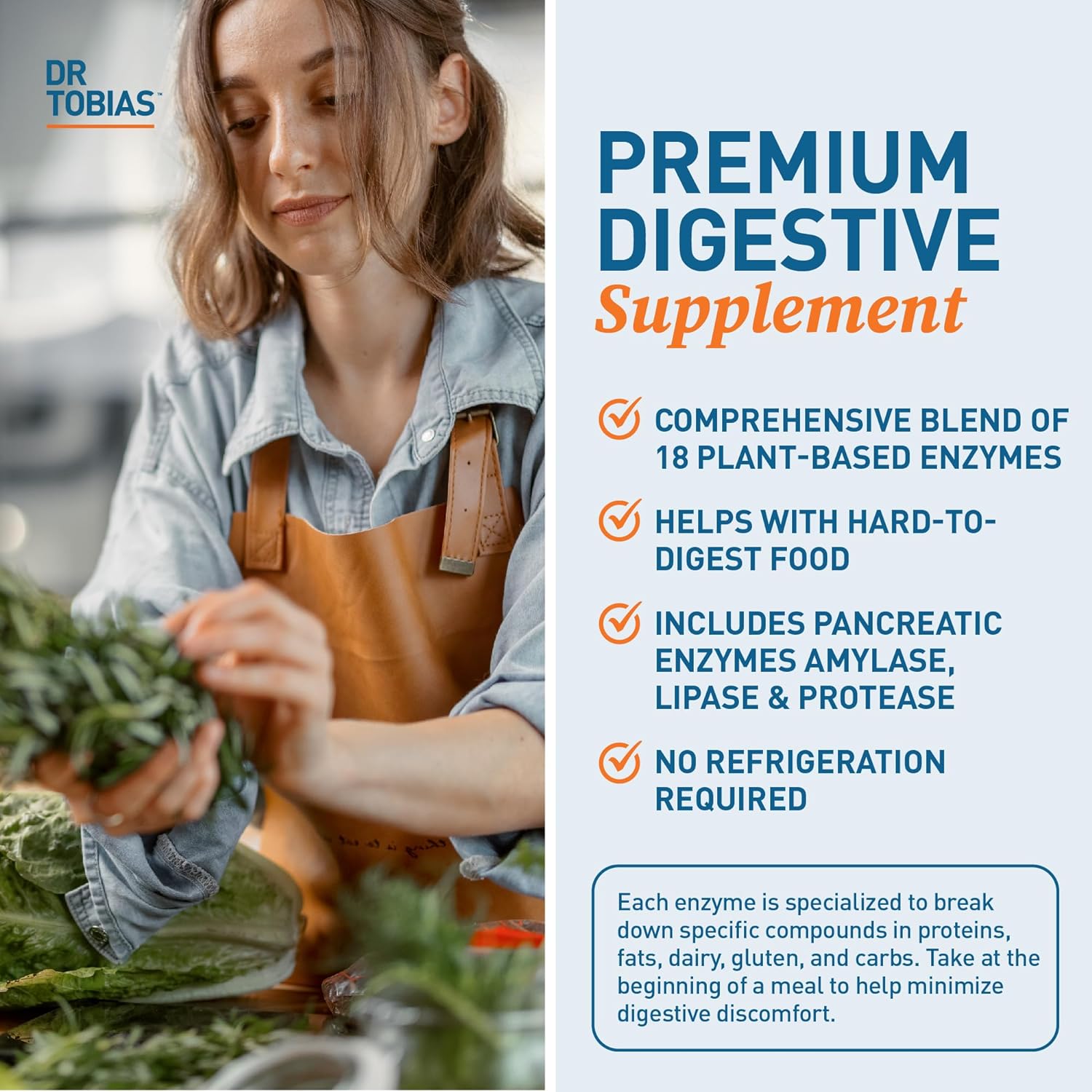 Dr. Tobias Digestive Enzymes with Amylase, Bromelain, Lipase, Lactase,