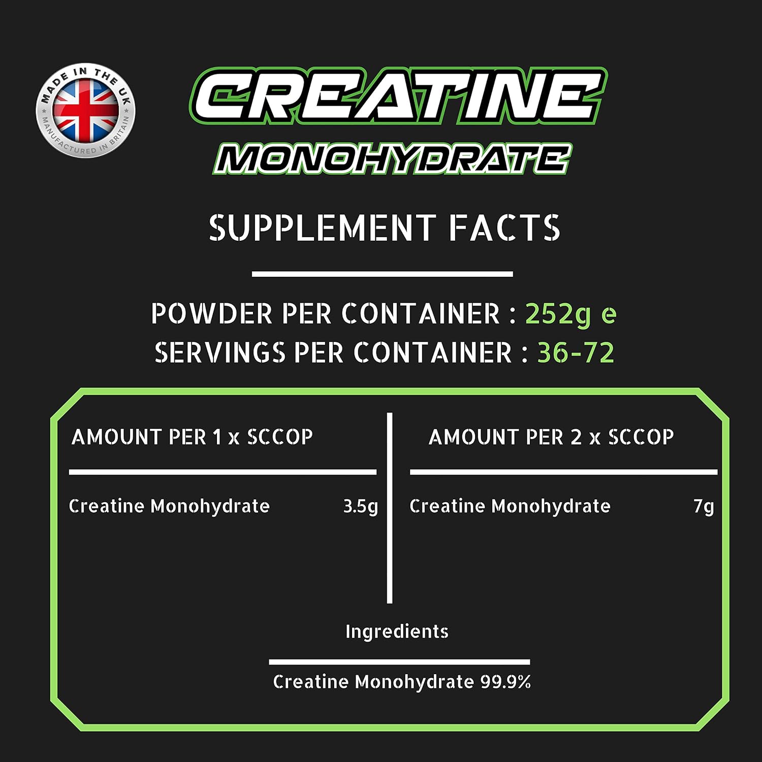 Creatine Monohydrate Powder 252g - Premium Grade Creatine Monohydrate 