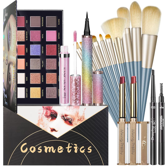 Makeup Kit for Women Full Kit Makeup Kit for Teens or girls, All in One Makeup Sets Include Eyeshadow Palette Lipstick&Lipglaze Makeup Brush Eyebrow&Eyeliner Pencil