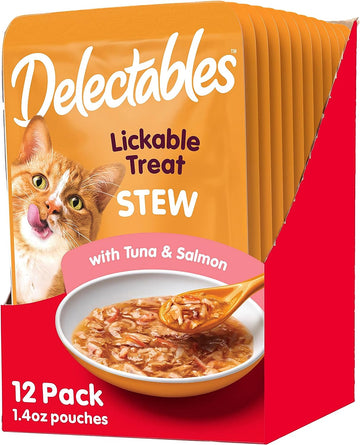 Hartz Delectables Stew Tuna & Salmon Lickable Wet Cat Treats, 12 Count