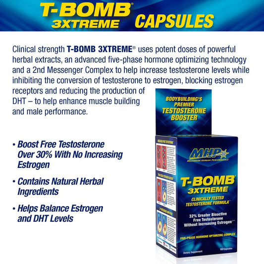 MHP T-Bomb 3xtreme Clinically Tested, Testosterone Booster for Men, In