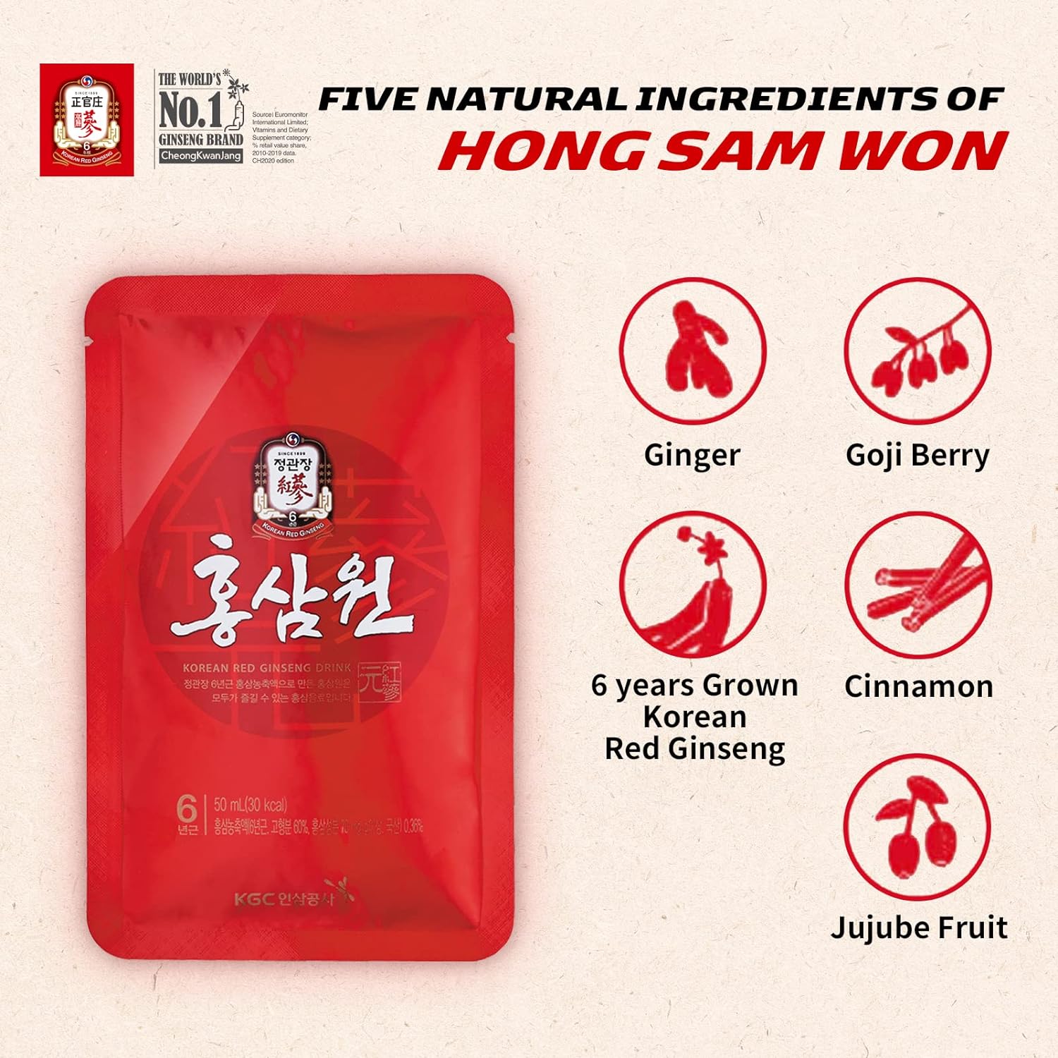 CheongKwanJang Korean Red Ginseng Drink Hong Sam Won, Pre Workout Ener