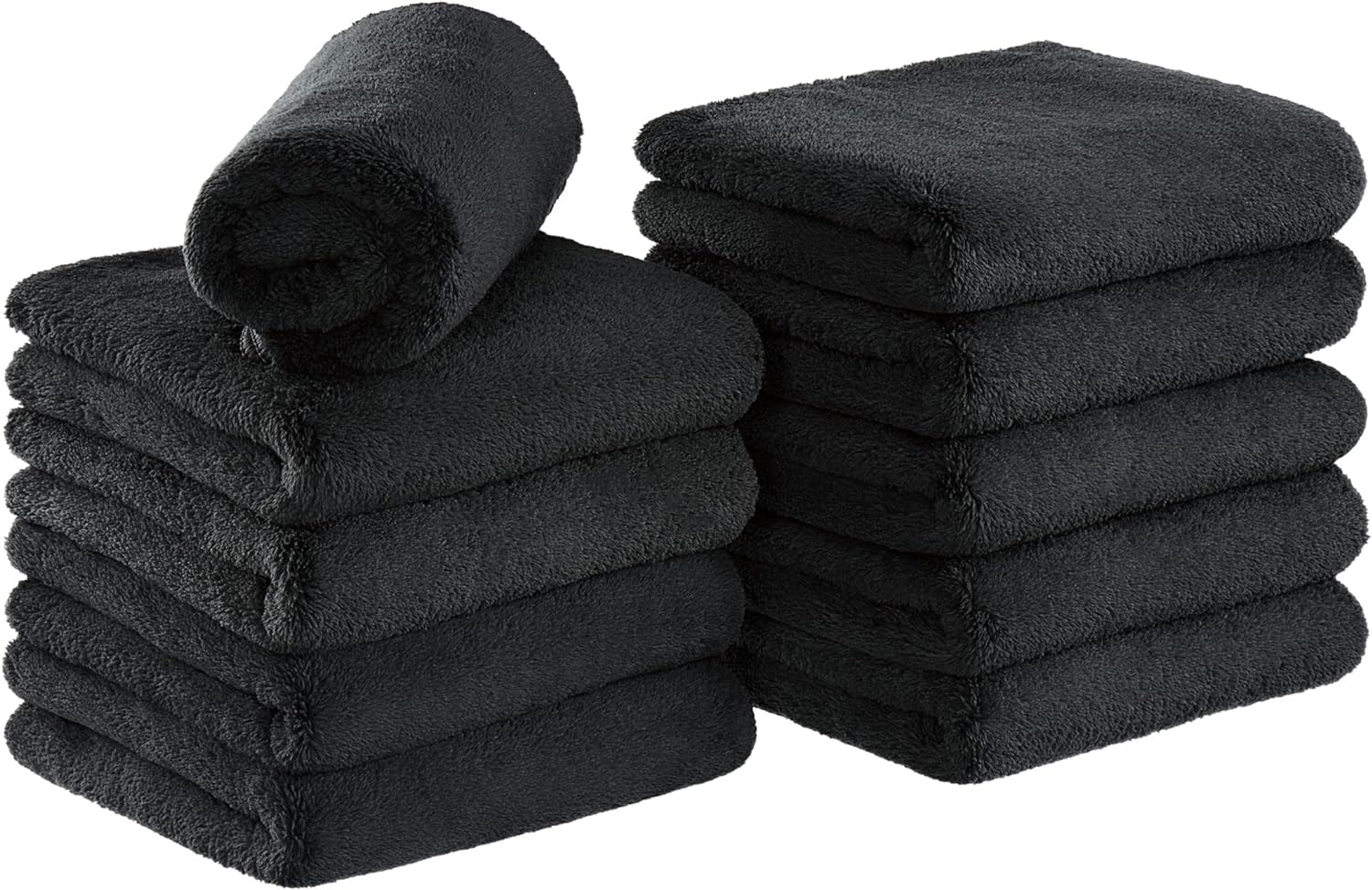 Arkwright Microfiber Coral eece Salon Towels - (Pack of 10) Bleach Safe Resistant, Absorbent Hair Drying Towel Set, Perfect for Resort, Hotel, and Spa, 16 x 27 in, Black