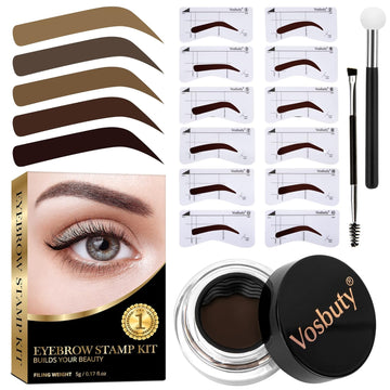 Eyebrow Stamp Stencil kit, Eyebrow Stamp for Perfect Brows, Brow Stamp Kit With 12 Classic Eyebrow Stencils, Eye Brow Stamping Kit, Long-Lasting Waterproof Smudge-Proof, Eyebrow Color Stamp Kit (Dark Brown)