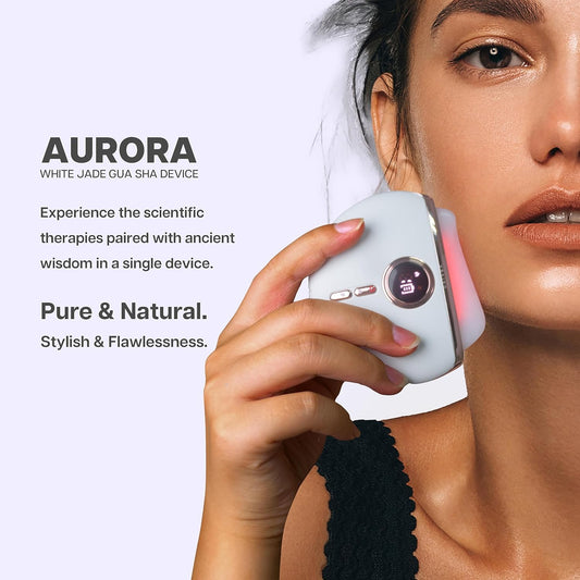 VRAIKO Aurora LED Gua Sha Device, Jade Stone Gua Sha Facial Tool with Heat and Vibration, Face Massager for Anti-Aging Wrinkles Puffiness Skin Rejuvenation and Toning (AURORA)