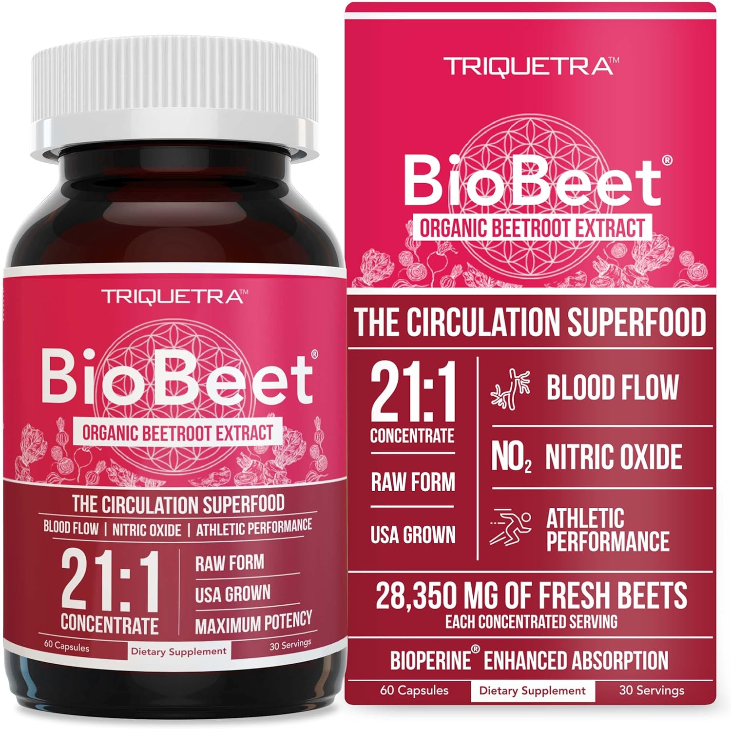 BioBeet? Max Strength Beet Root Capsules - 21:1 Concentrate, Each Serving Derived from 28,350 mg Organic Beetroot - Abso