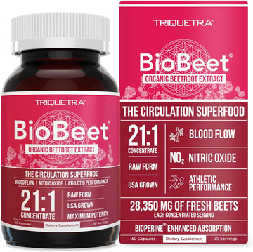 BioBeet? Max Strength Beet Root Capsules - 21:1 Concentrate, Each Serving Derived from 28,350 mg Organic Beetroot - Abso