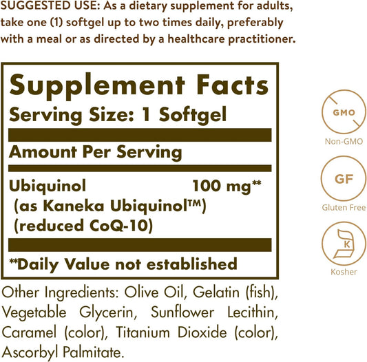 Solgar Kosher Ubiquinol 100Mg, 60 Softgels - Advanced Antioxidant Support - Heart Health - Reduced Coenzyme Q10 (Coq-10)