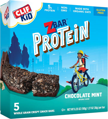 CLIF Kid Zbar Protein - Chocolate Mint - Crispy Whole Grain Snack Bars
