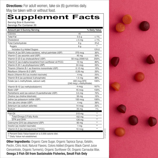 SmartyPants Women?s Formula Daily Gummy Vitamins: Gluten Free, Multivitamin & Omega 3 Fish Oil (Dha/Epa), Methyl B12, vi