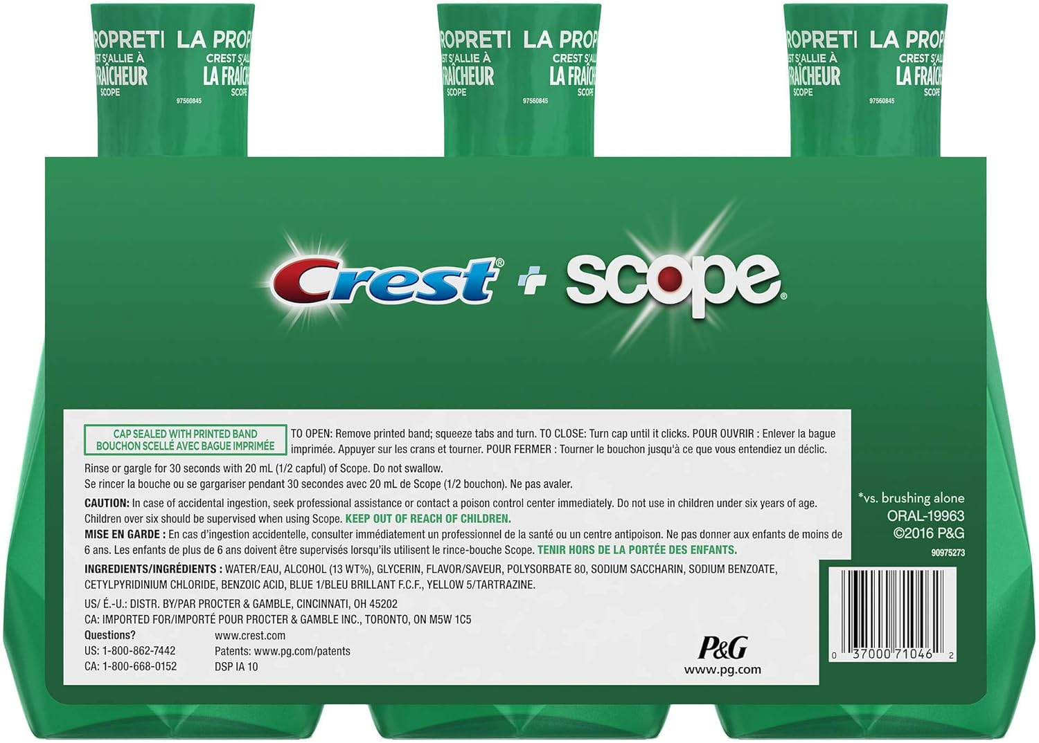 Crest Scope Outlast Mint Mouthwash 33.8 Fl Oz, 3 pk./1L