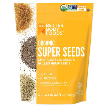 BetterBody Foods Superfood Organic Super Seeds - Blend of Organic Chia Seeds, Milled Flax Seed, Hemp Hearts, Add to Smoothies Shakes & More