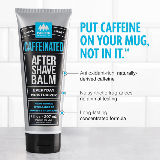 Pacific Shaving Company Caffeinated Aftershave, Men's Grooming Product - Antioxidant Daily Face Lotion + After Shave - Soothing Aloe & Spearmint Post Shave Balm for Sensitive Skin (7 )