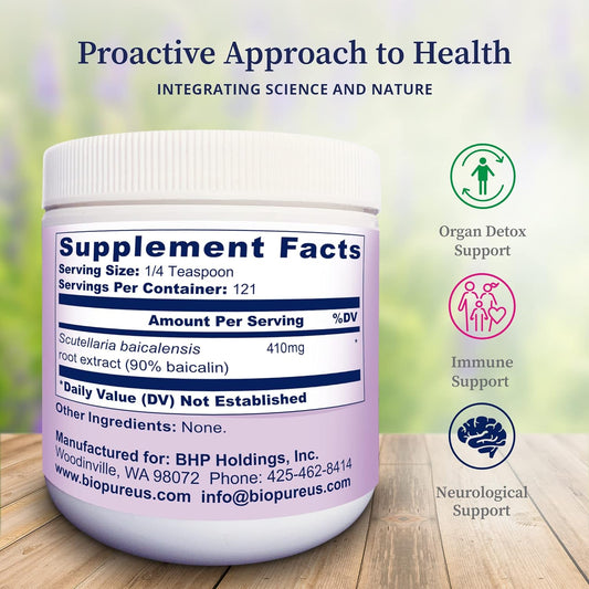Biopure Baikalin Powder - Baiscalin Herb Extract From Roots Of Chinese Skullcap To Support Neurological, Nervous, & Immu