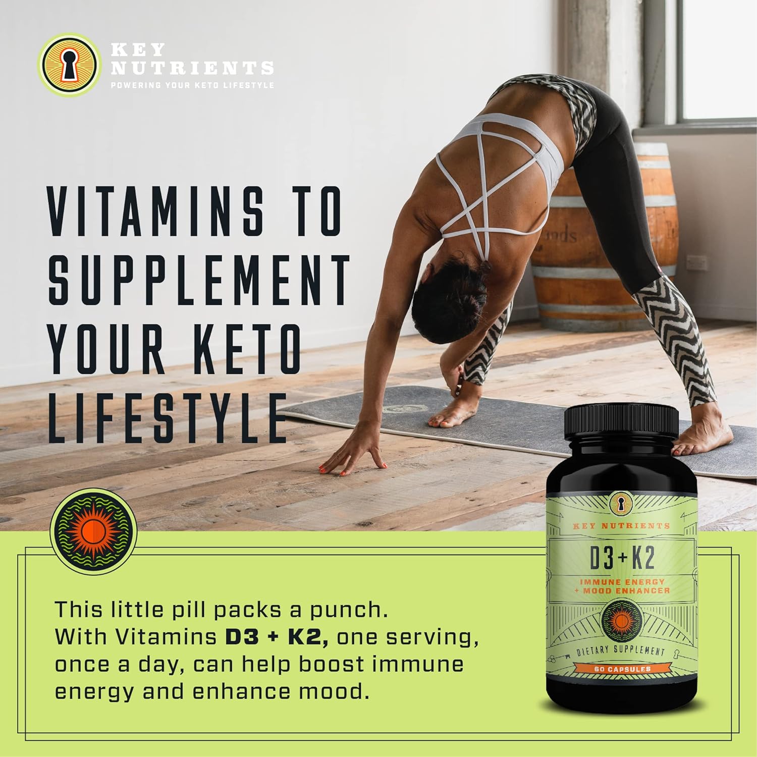  KEY NUTRIENTS Vitamin D3 K2 Non GMO Gluten Free Formula - V