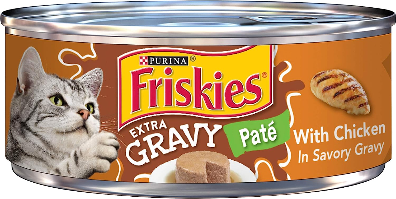 Purina Friskies Gravy Pate Wet Cat Food, Extra Gravy Pate With Chicken in Savory Gravy - 5.5 oz. Can