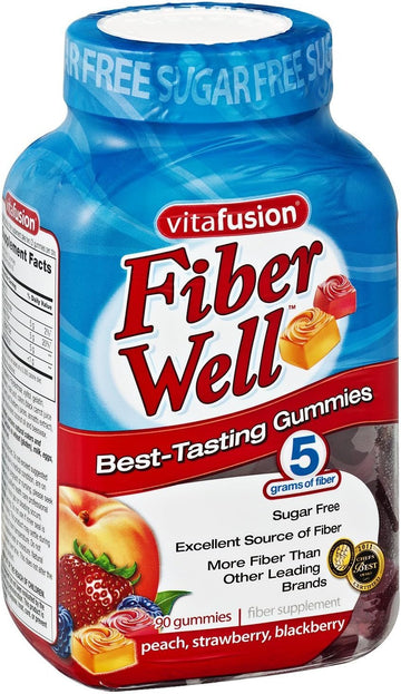 Vitafusion Sugar-Free Fiber Well Gummies Peach, Strawberry, Blackberry , 90 CT (Pack of 3)