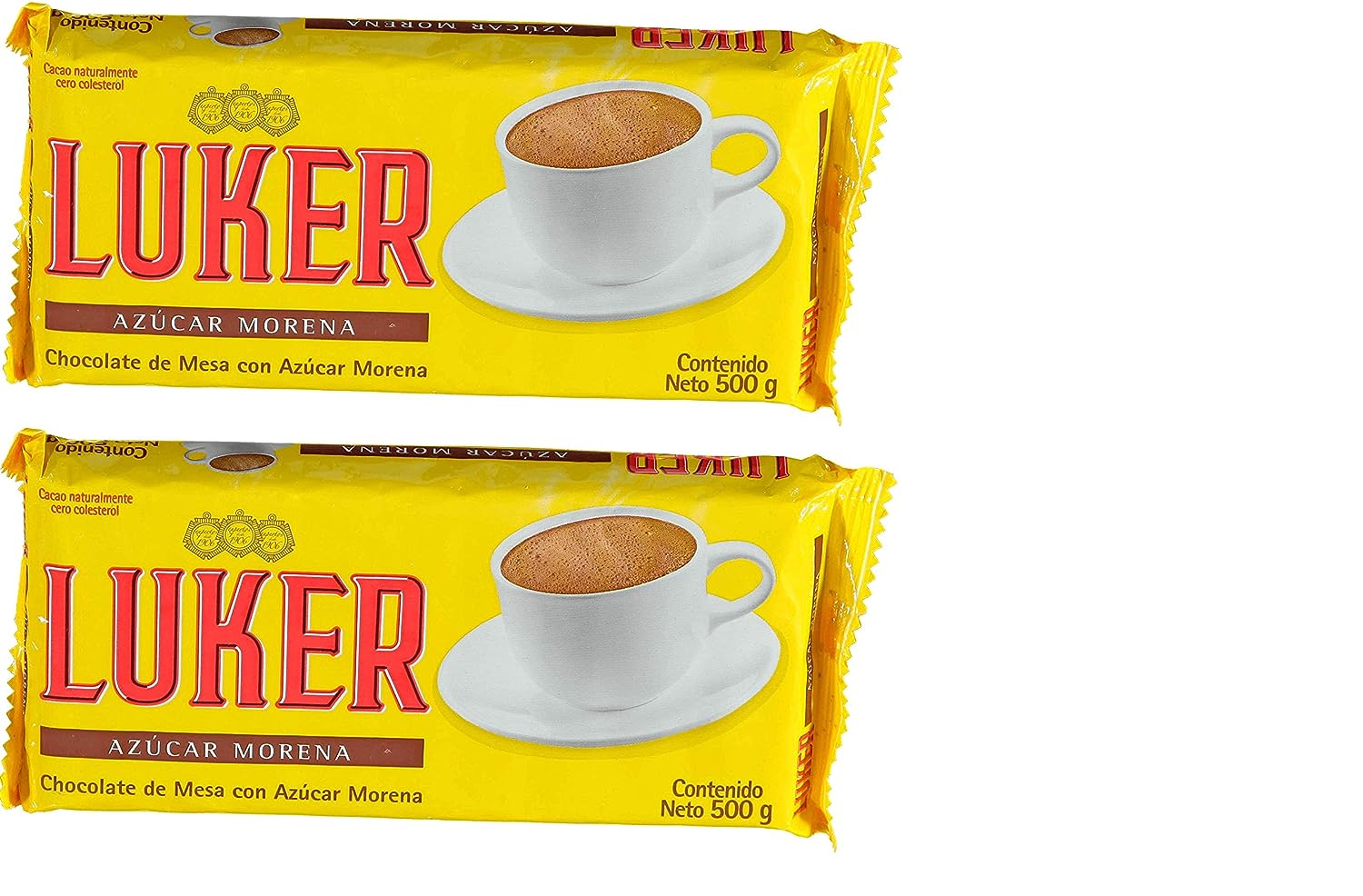 LUKER Chocolate de Mesa con Azucar Morena - 2 Pack -0% Cholesterol / Table Chocolate with Brown Sugar - 2 Pack