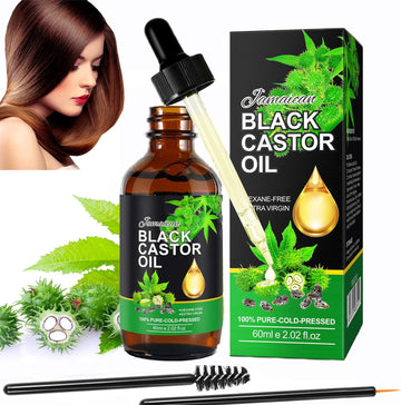 Black Castor Oil, (2.02 fl oz) Organic Castor Oil for Body, Moisturizing Massage Oil for Aromatherapy, Castor Oil for Ha