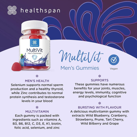 Healthspan Men's Multivitamin Gummies (30 Gummies) | Blackcurrant Flav128 Grams