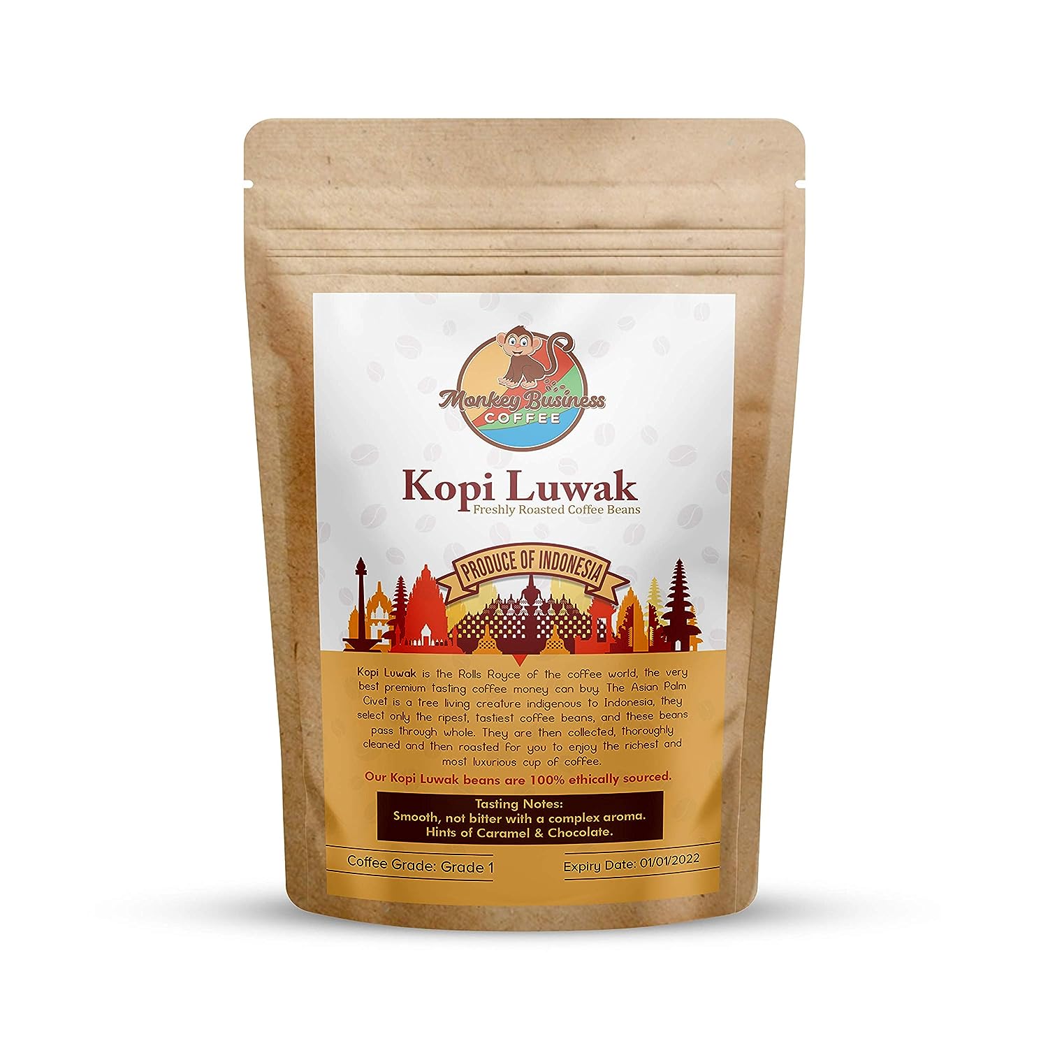Monkey Business Coffee - Wild Kopi Luwak Coffee -  Bundle - Both Whole Beans & Ground Coffee