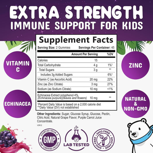 Kids Immune Support Gummies with Vitamin C, Zinc & Echinacea, Daily Ch