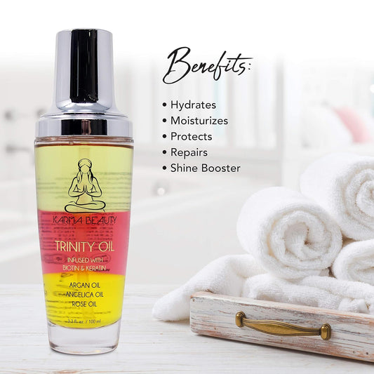 Karma Beauty Keratin Hair Serum Leave-In Treatment Infused with Biotin and 7 Essential Oils