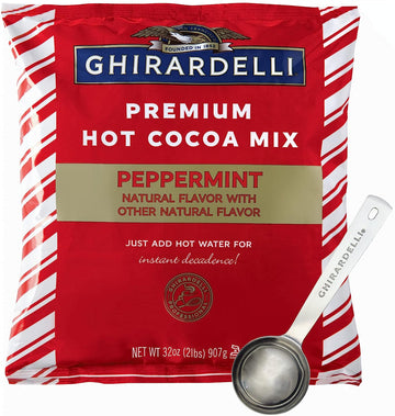 Ghirardelli Peppermint Hot Cocoa Pouch By The Cup Pack with Ghirardelli Stamped Barista Spoon