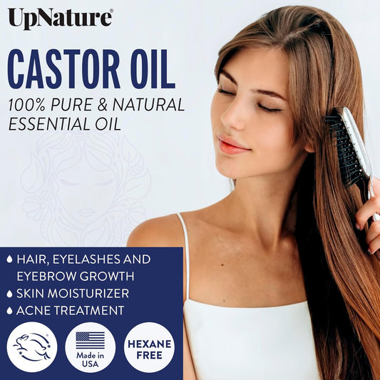 UpNature Castor Oil 4oz- 100% Pure Oil for Hair, Eyelashes & Eyebrows- Cold Pressed, Hexane Free, Made in USA- Stimulate