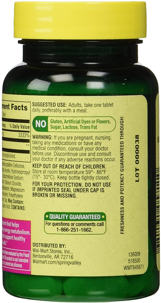 Spring Valley 10000mcg Biotin with 100mg Keratin Dietary Supplement, 60 Tablets