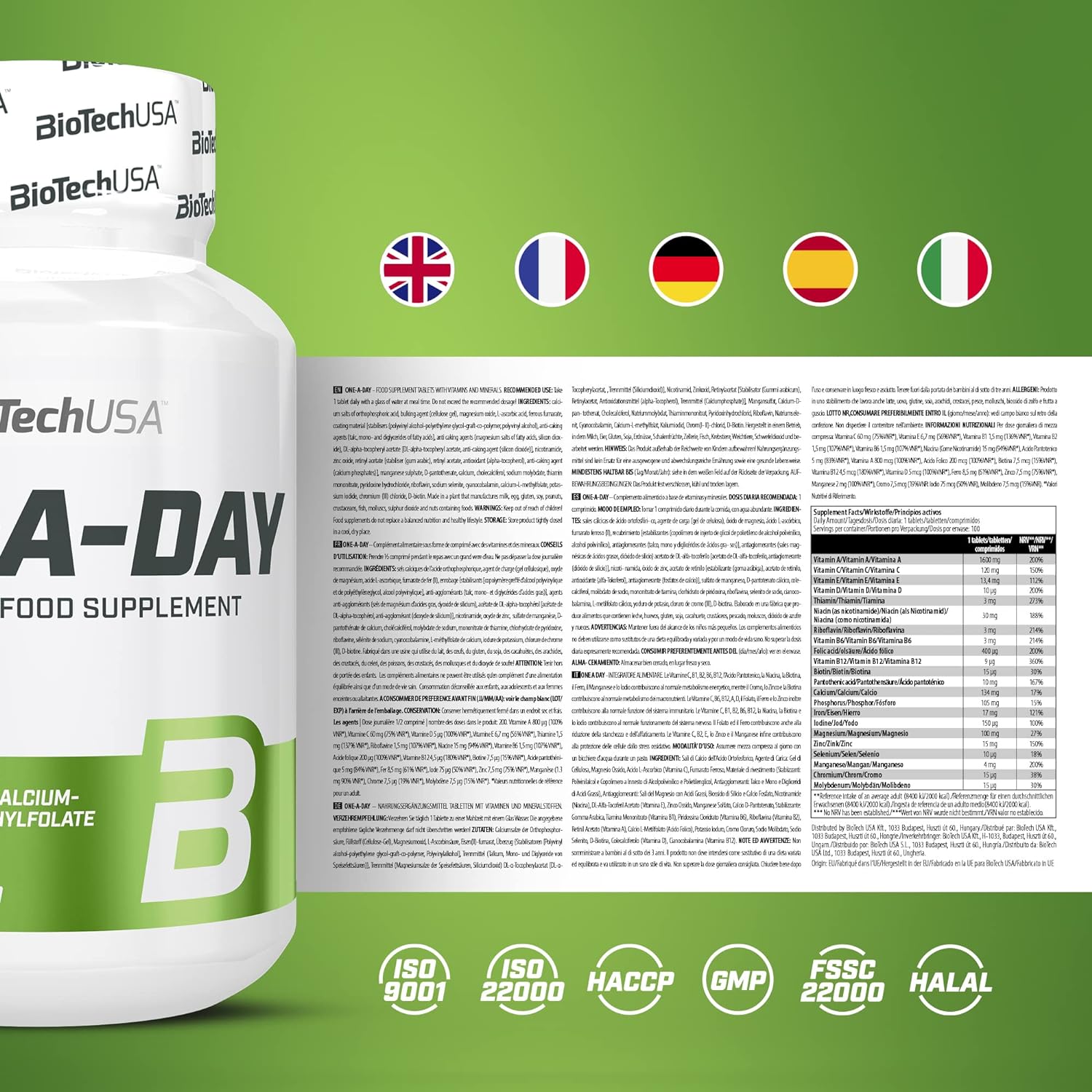 BioTechUSA One-A-Day multivitamin, Dietary Supplement Tablets with Vit