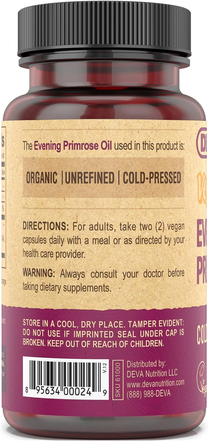 DEVA Vegan Evening Primrose Oil, Cold-Pressed, Unrefined, 90 Capsules,
