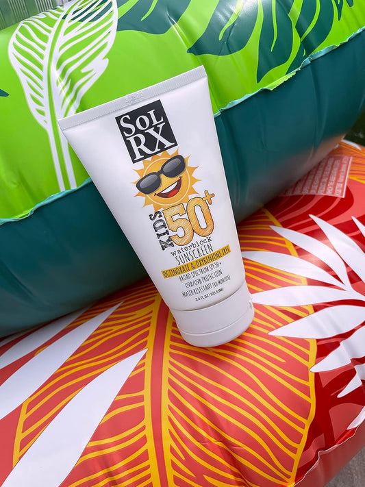 SolRX KID's SPORT Sunscreen SPF 50+ Oxybenzone Free Sunscreen, Reef Safe Sunscreen for Face and Body, Won't Run Into Eyes