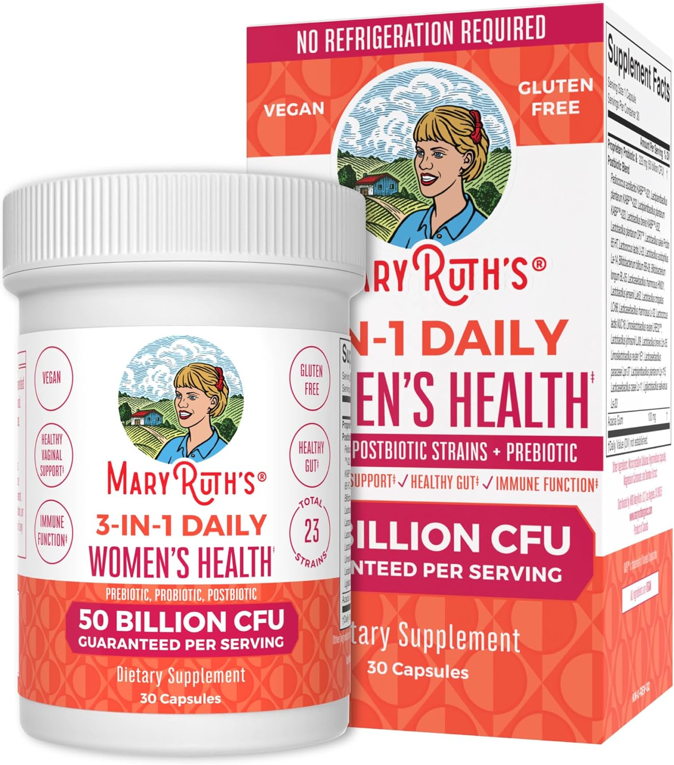 Maryruth Organics 3-In-1 Daily Health Probiotics For Women | Clinically Tested | Hormone Support & Gut Health Supplement | 50 Billion Cfu | Allergen Free | 30 Ct